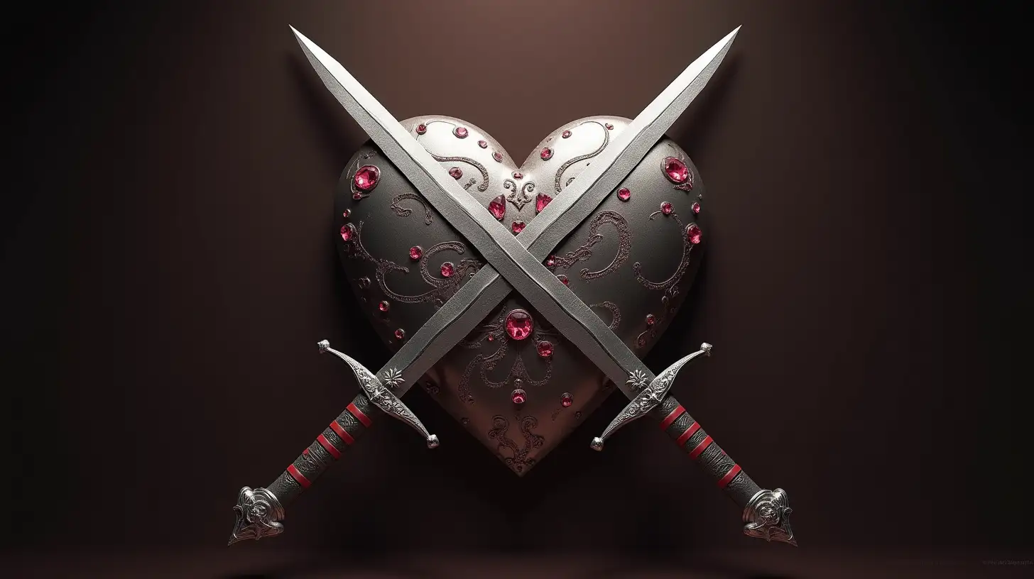 Medieval Silver Heart with Ruby Swords Hyper Realistic 8K HD Art