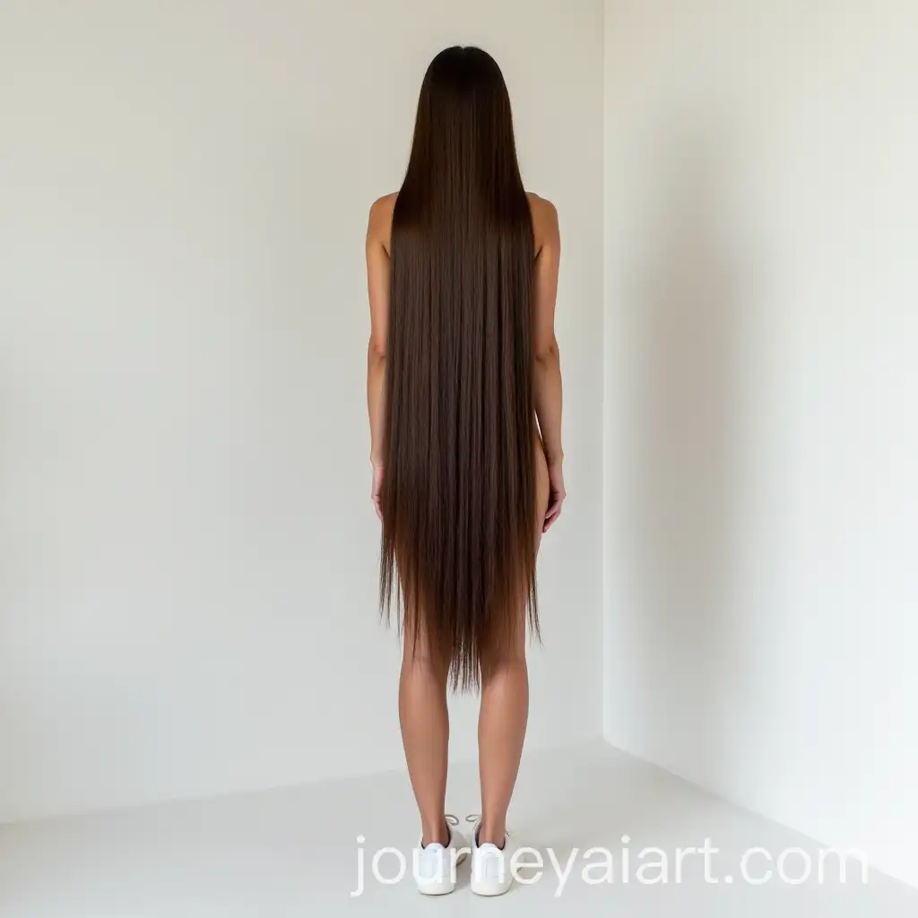 Woman-with-Long-Silky-Straight-Dark-Brown-Hair-in-White-Room-with-Sneakers