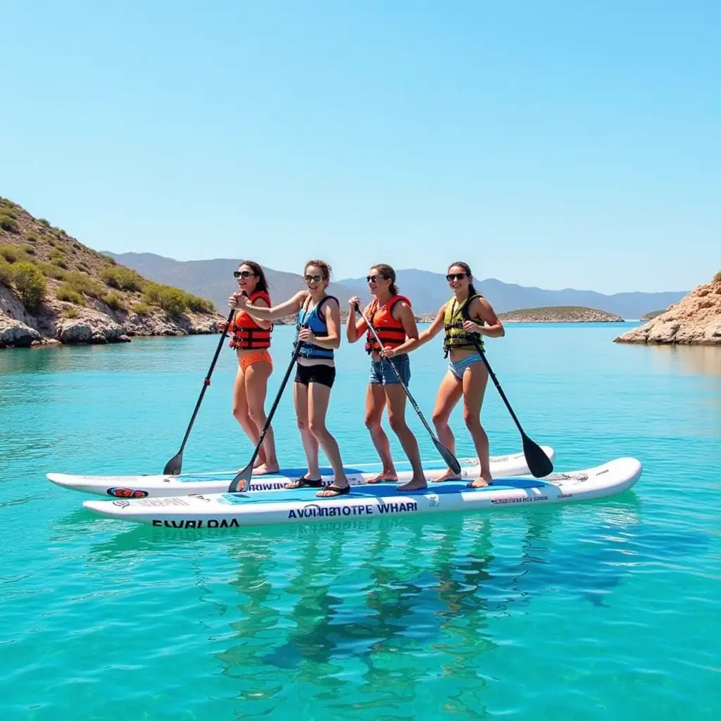 Group-Paddleboarding-on-Calm-Water-with-Scenic-Landscape