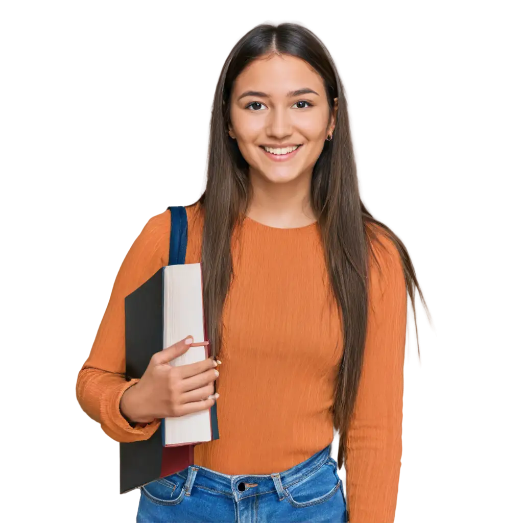 College-Girl-with-Books-and-a-Smile-HighQuality-PNG-Image-for-Versatile-Usage