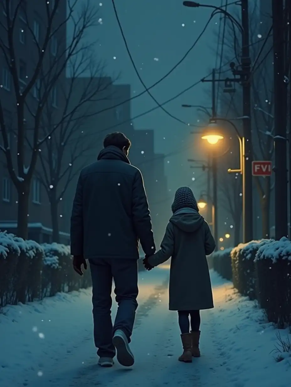 Create a scene depicting a chilly evening as a man walks home and notices a homeless woman shivering in the cold.