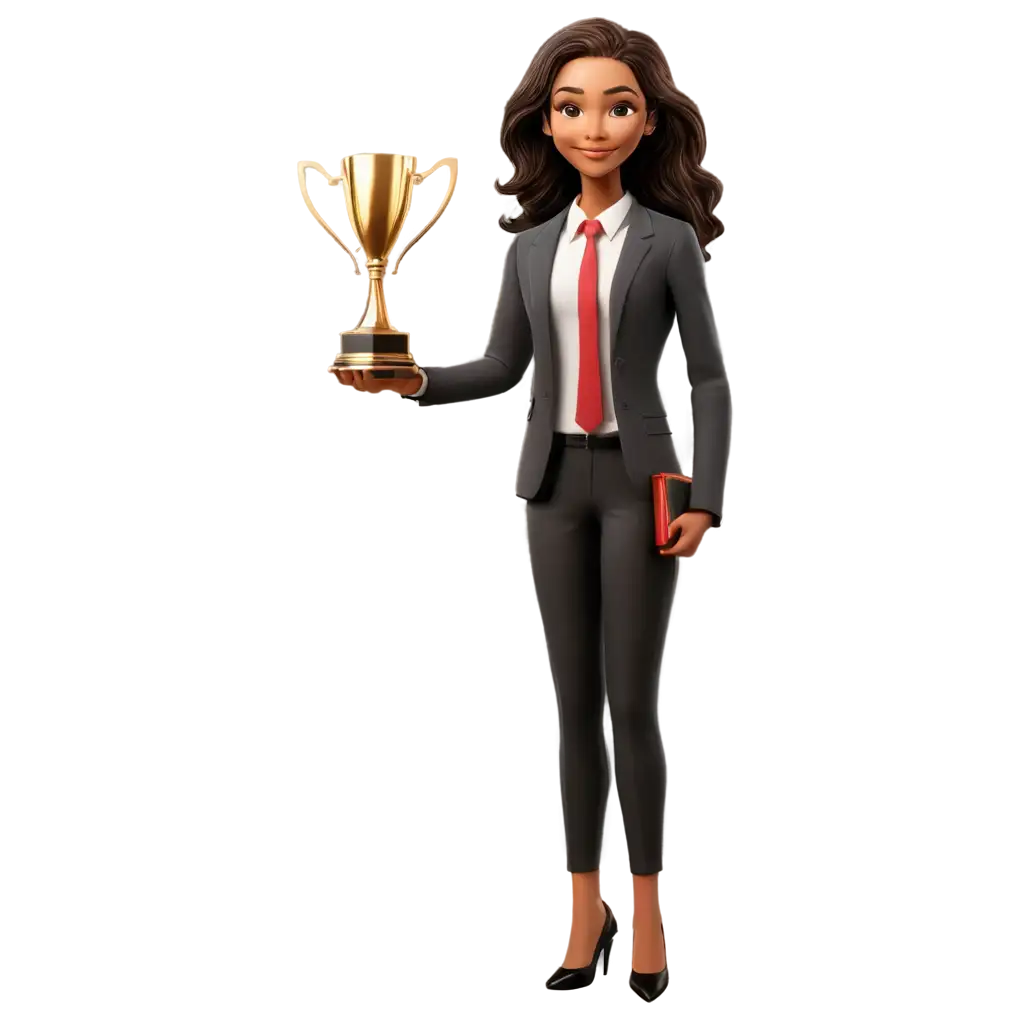 PNG-Cartoon-Girl-Employee-Receiving-Trophy-Vibrant-Digital-Illustration