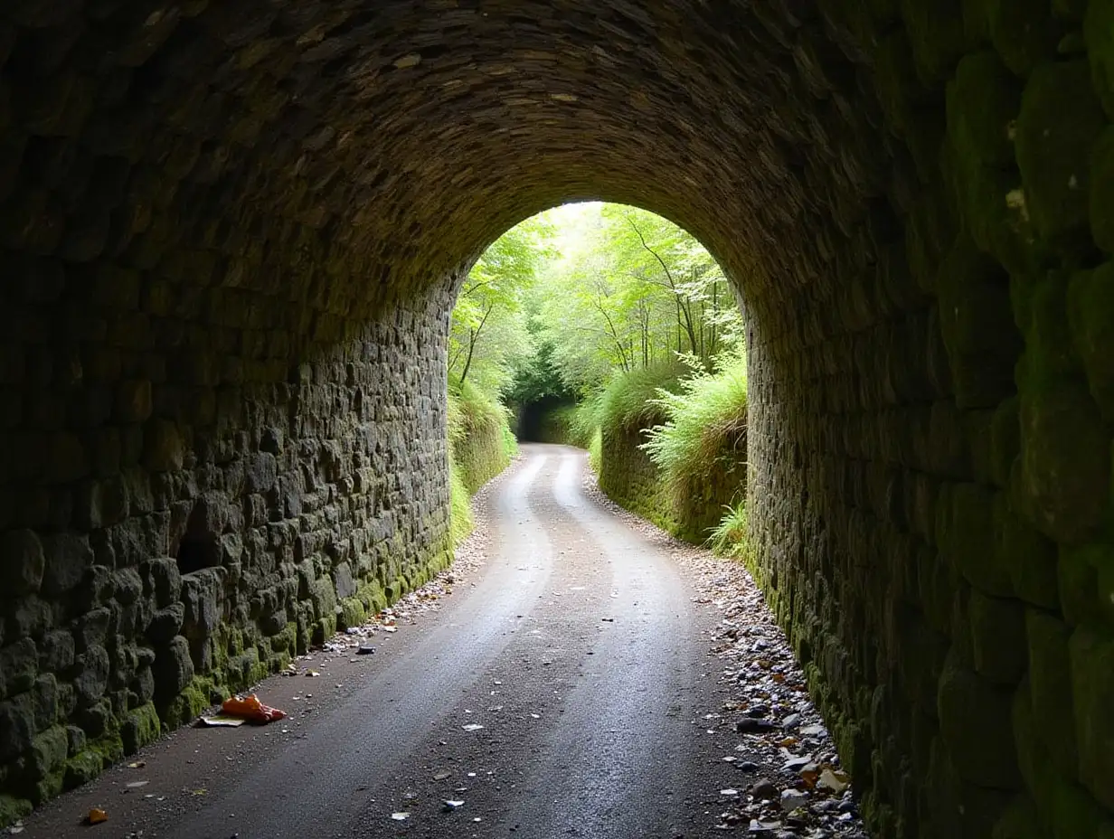 Tunnel in Madeira on walk hiking trail, Levada Caldeirao Verde