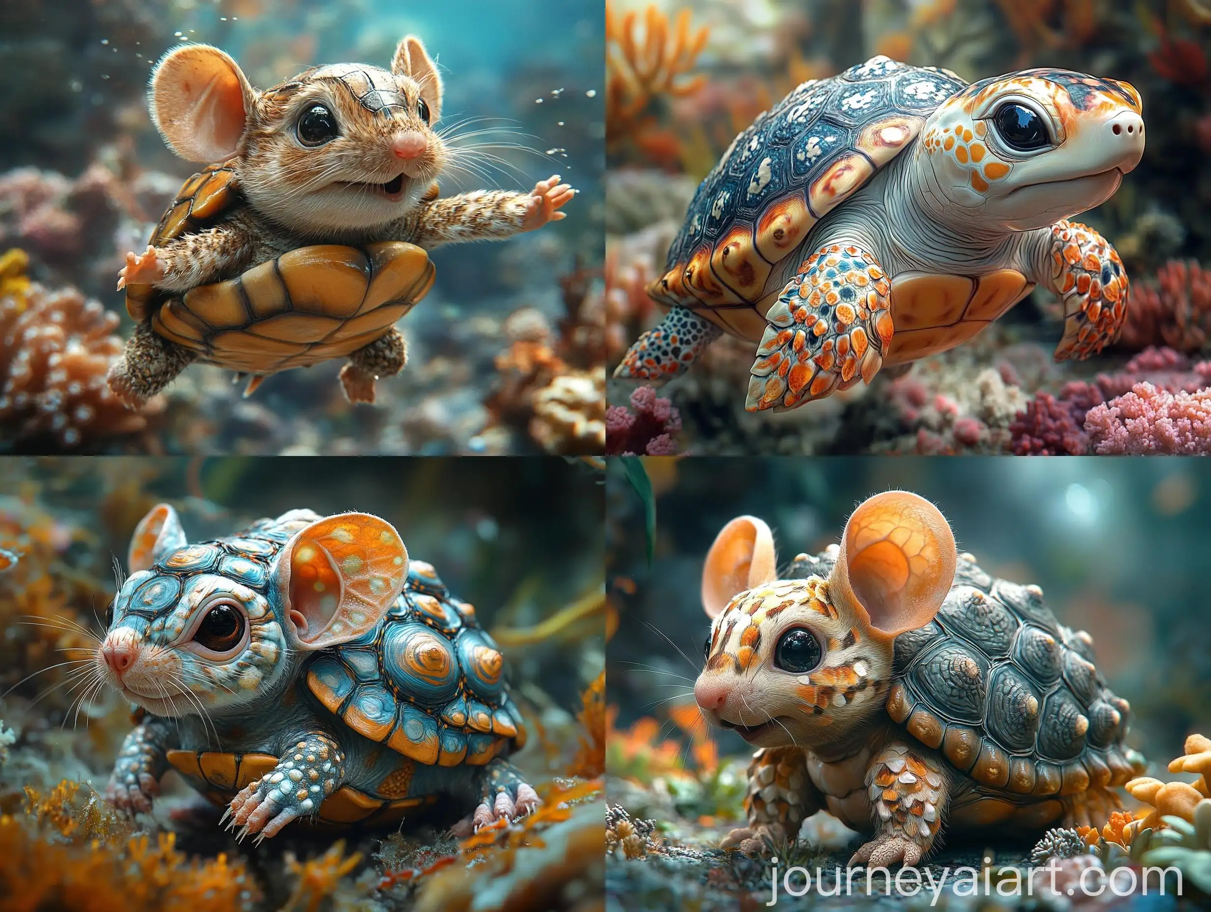 Underwater-Creature-TurtleMouse-Hybrid-in-Colorful-Coral-Reef