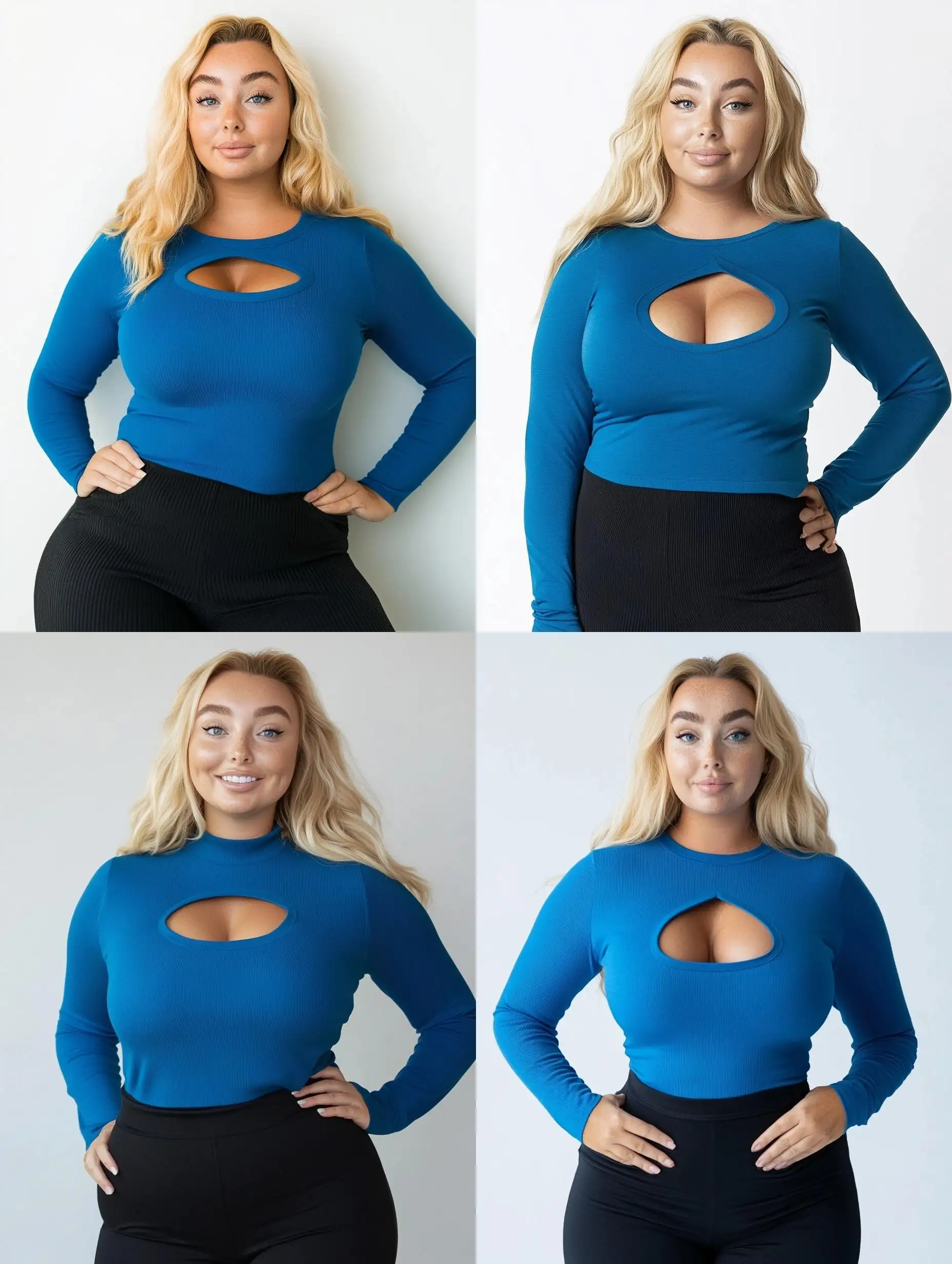 Plus-Size-Woman-Wearing-Blue-Long-Sleeve-Top-on-White-Background