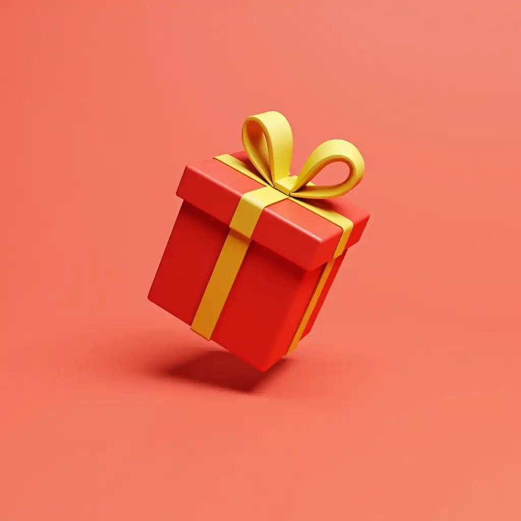 present, gift, floating, 3d, icon, minimalism, red, golden ribbon