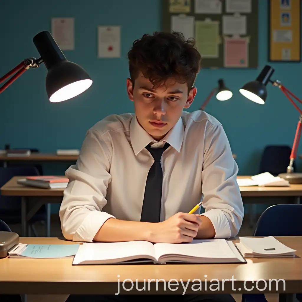 Teenager-Taking-an-Exam-in-a-Study-Room-with-Focus-and-Anxiety