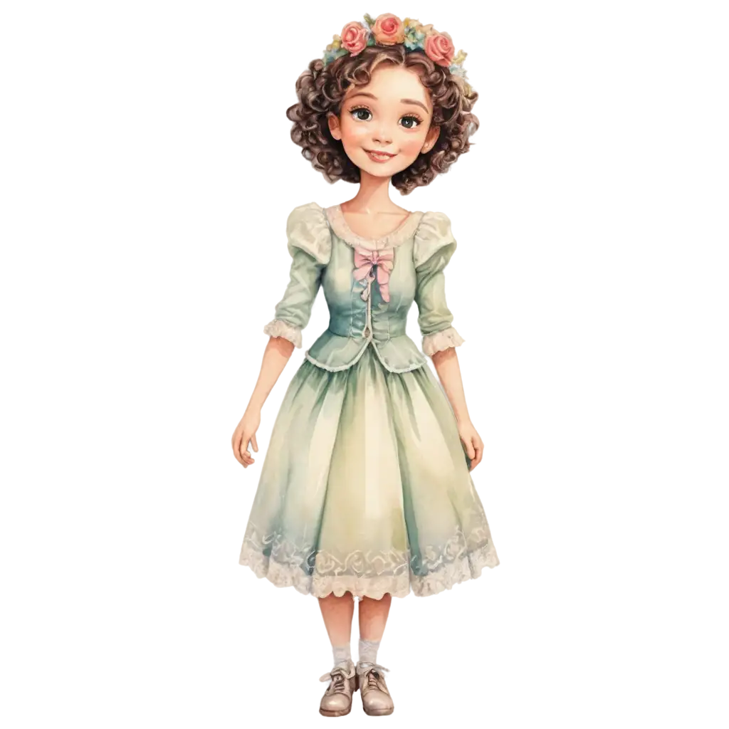 Smiling-Disney-Little-Princess-Portrait-PNG-Marie-Angel-Pixel-Art-Watercolor-Illustration