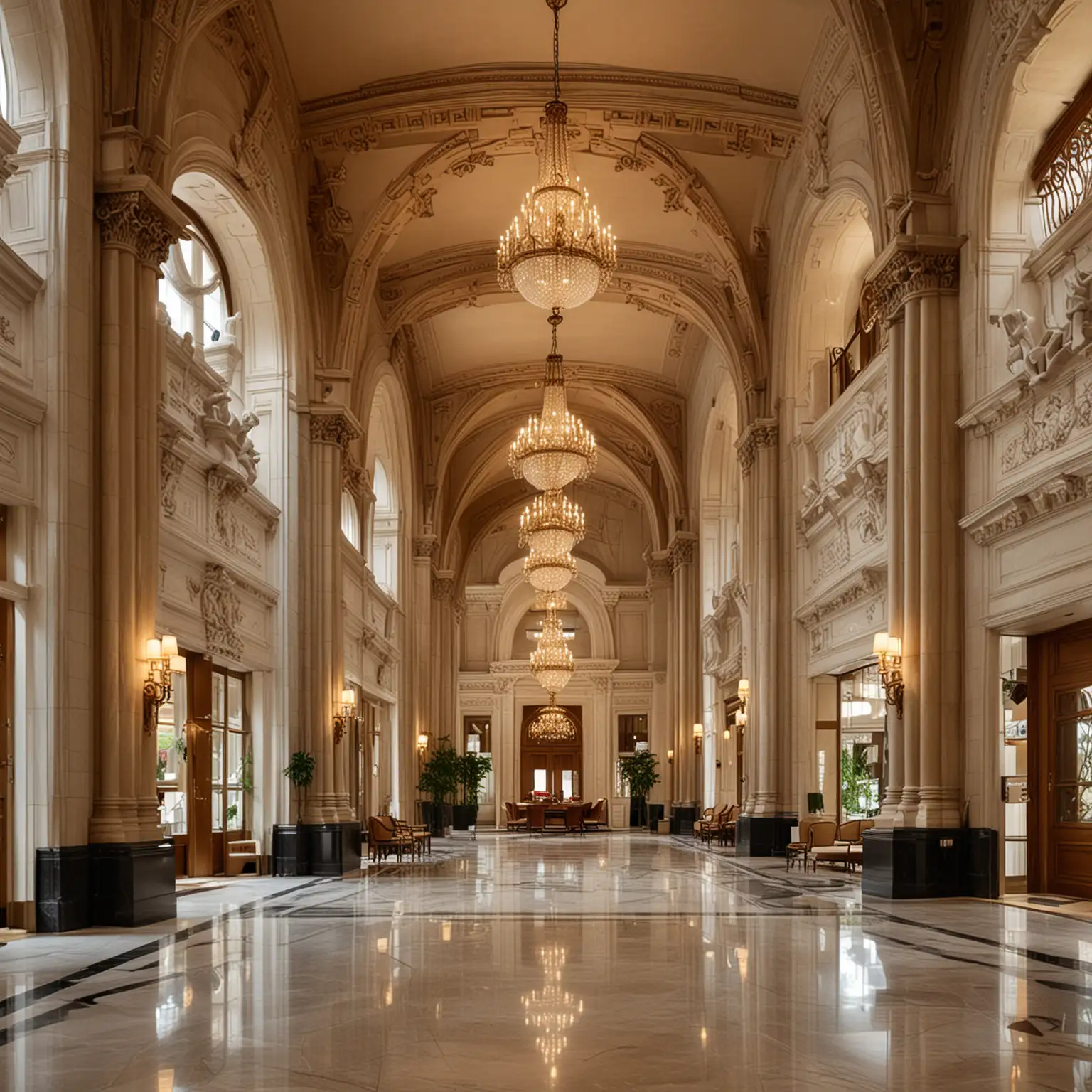 Elegant Hotel lobby with Grand Architecture and Luxurious Appeal