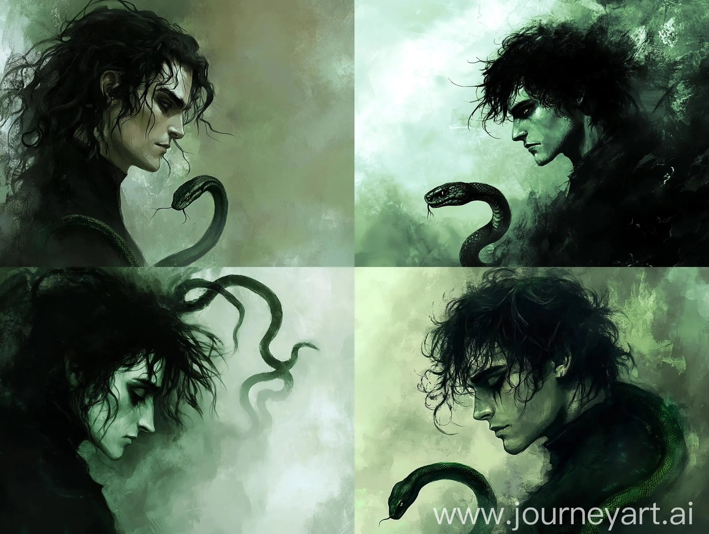 Gothic-Style-Profile-Portrait-of-a-Man-with-Snake-in-Dark-Tones