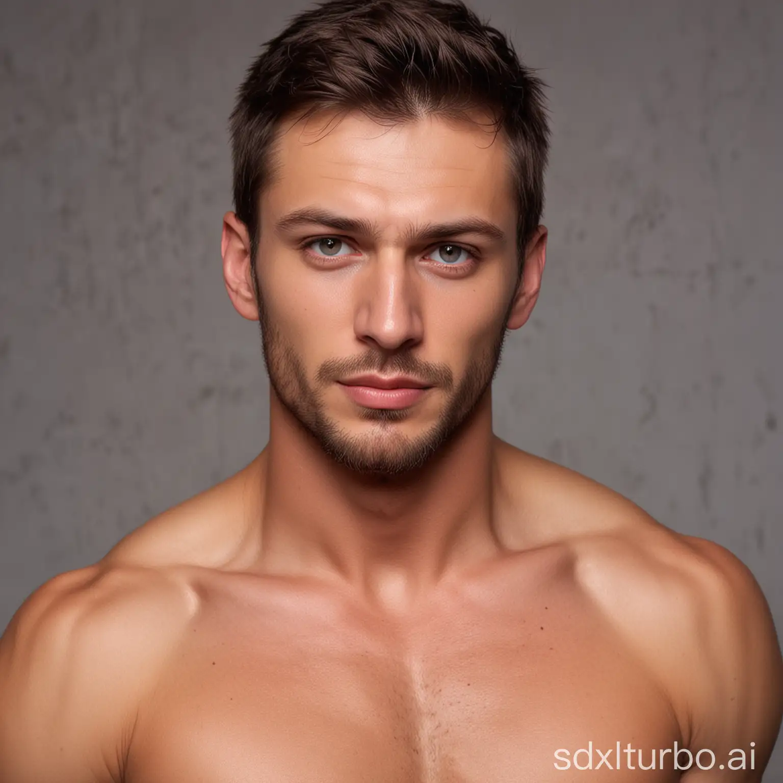 The portrait of a very hot Russian hunk 33 years old man, with nice body, with a very handsome face