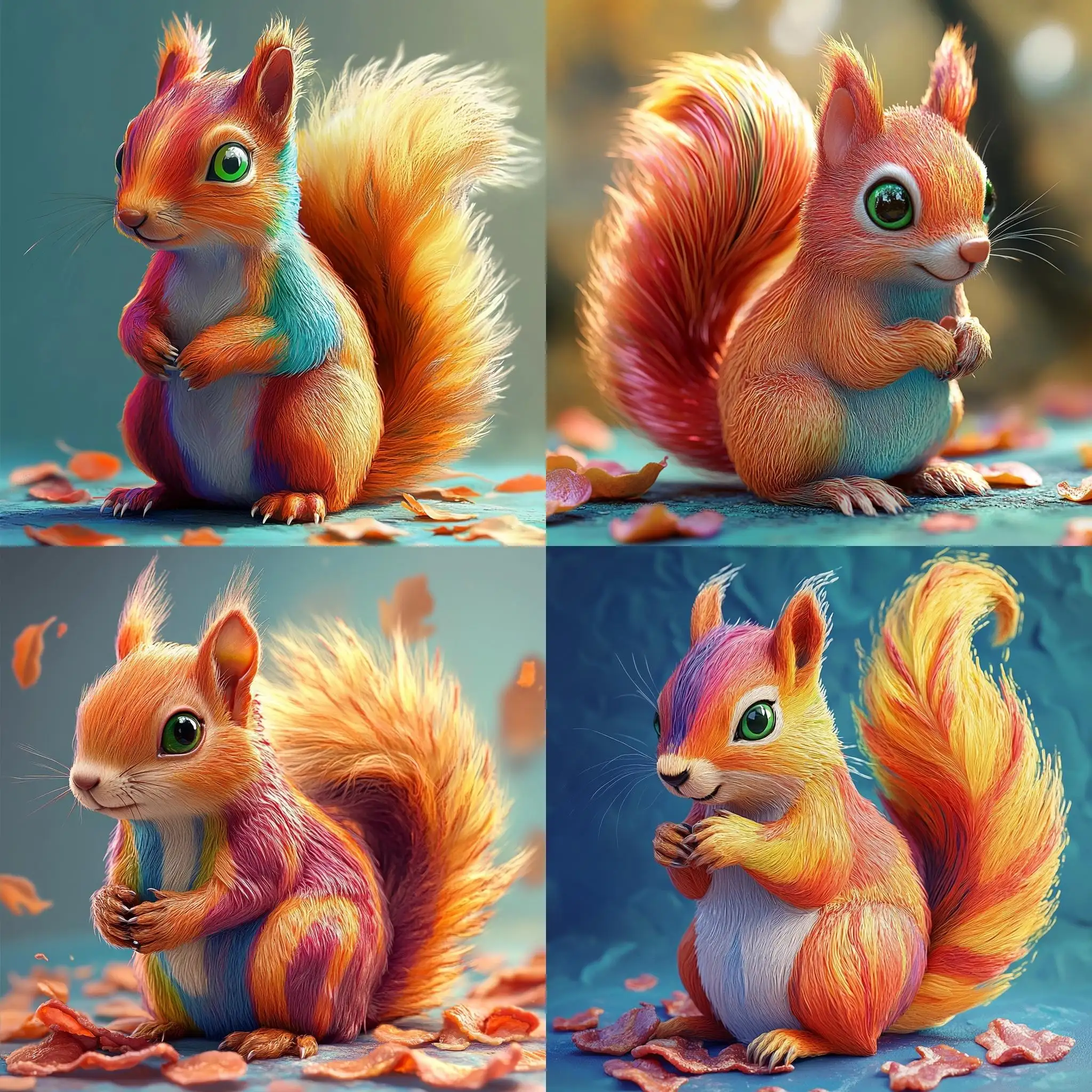 Rainbow-Colored-Squirrel-Made-of-Bacon-with-Green-Eyes