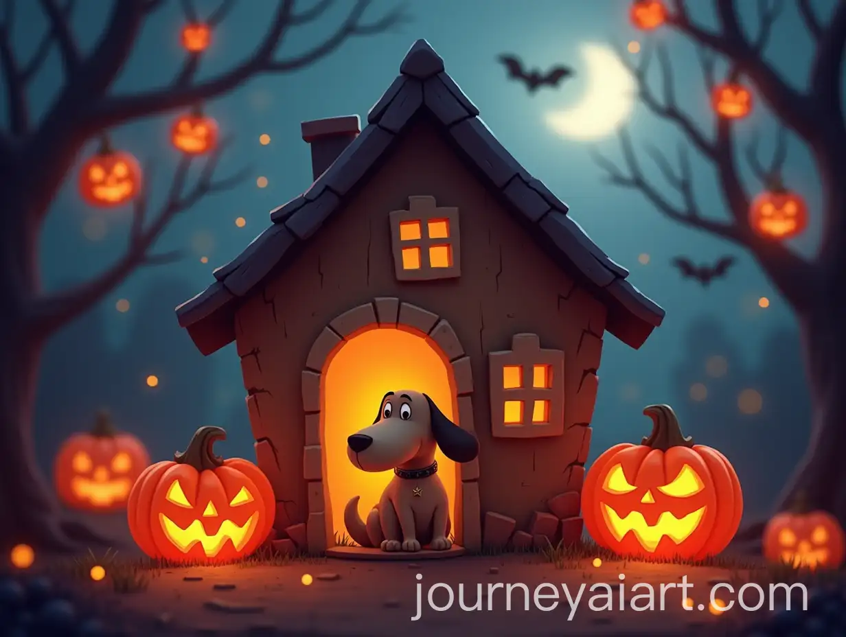 Cute-Cartoon-Halloween-Dog-House-with-Bokeh-Backdrop