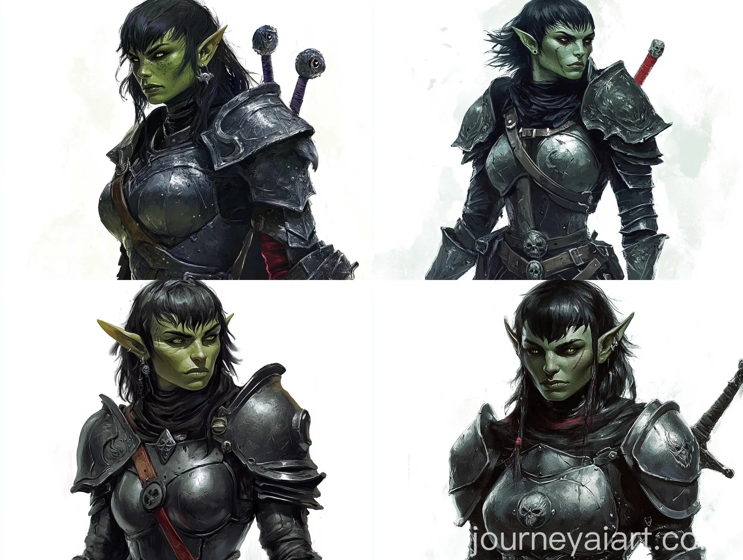Half-Orc-Female-in-Berserker-Armor-with-Intricate-Detail-on-White-Background