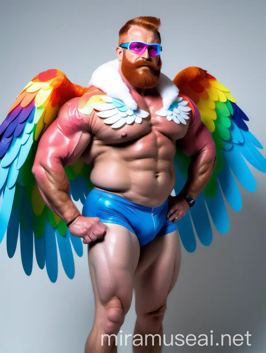 Colorful Bodybuilder Daddy Flexing with Rainbow Eagle Wings and Doraemon Goggles