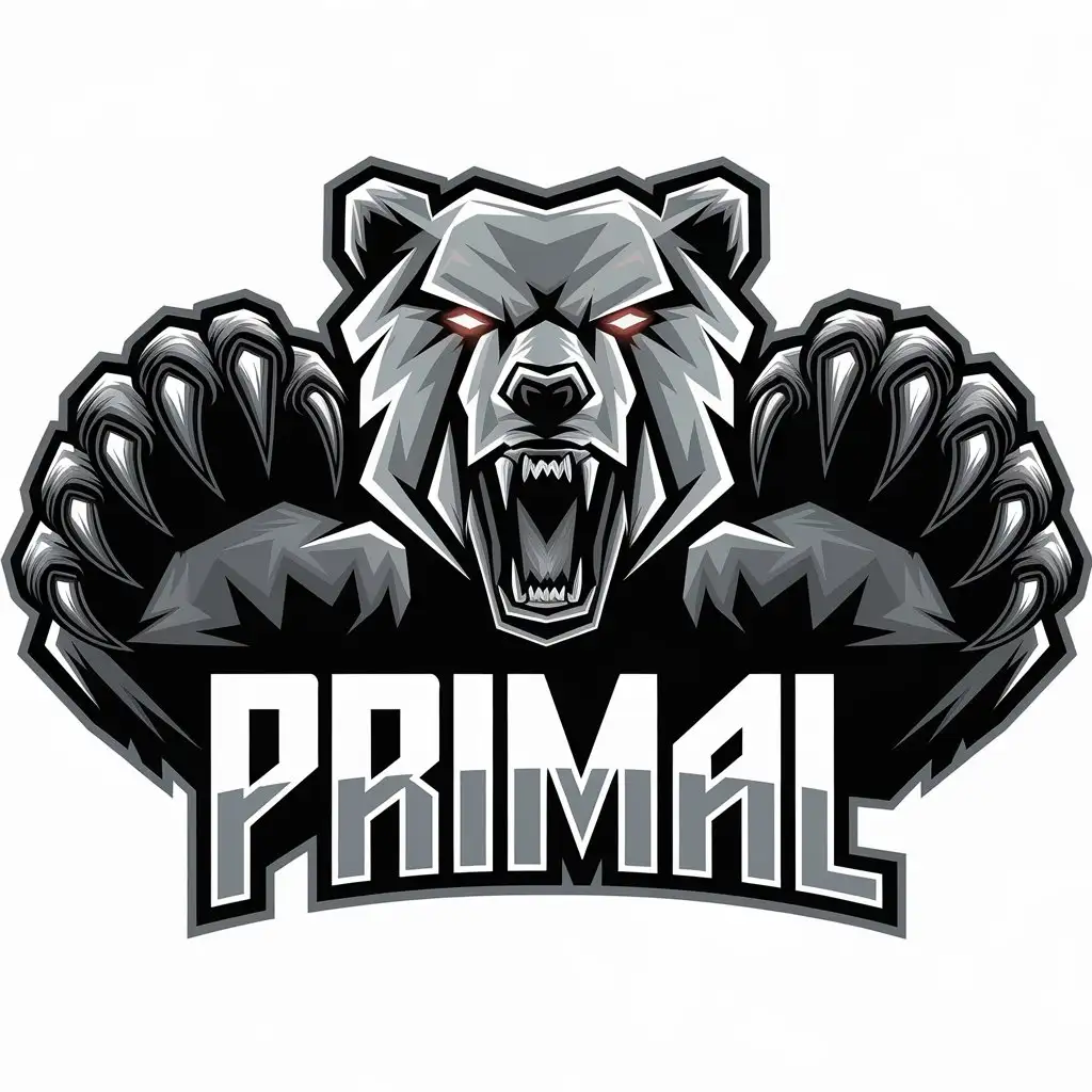 LOGO Design for PRIMAL Cybersport Style Roaring Bear Head with Claws for Sports Fitness Industry