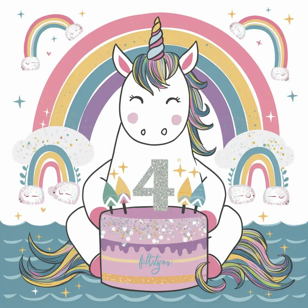 Colorful Unicorn and Rainbow Birthday Invitation by the Sea