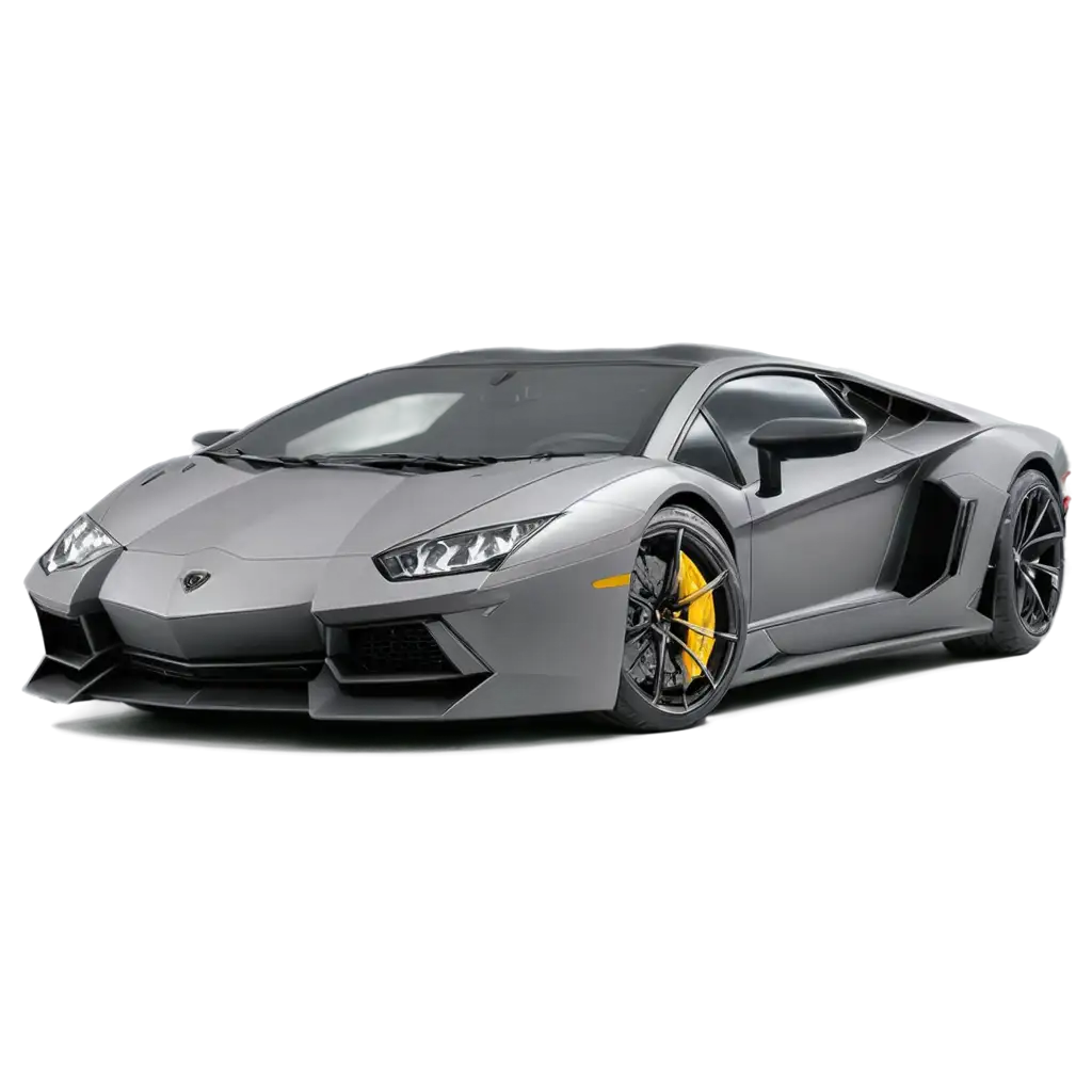 A car which is of grey shining colour is a car of Lamborghini company