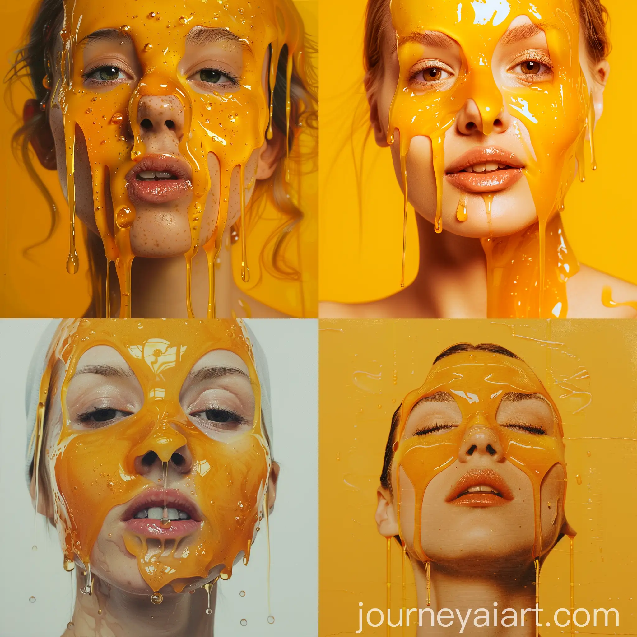 Youthful-Woman-with-Orange-HoneyLike-Liquid-Dripping-Face