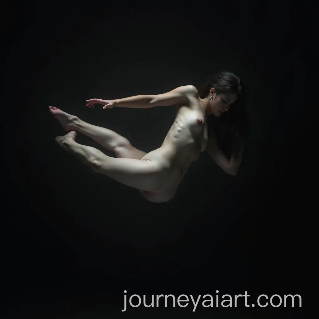 Ethereal-Nude-Woman-Floating-in-Dark-Space-with-Abstract-Shadows