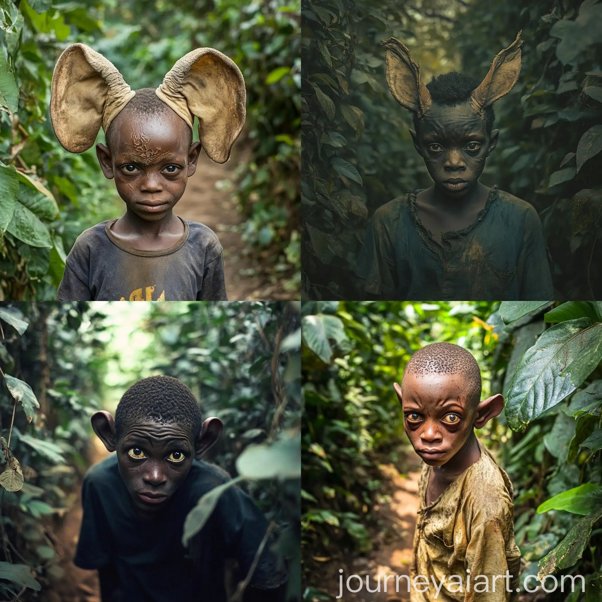 African-Boy-with-Unusual-Facial-Features-Walking-in-Bushy-Narrow-Path