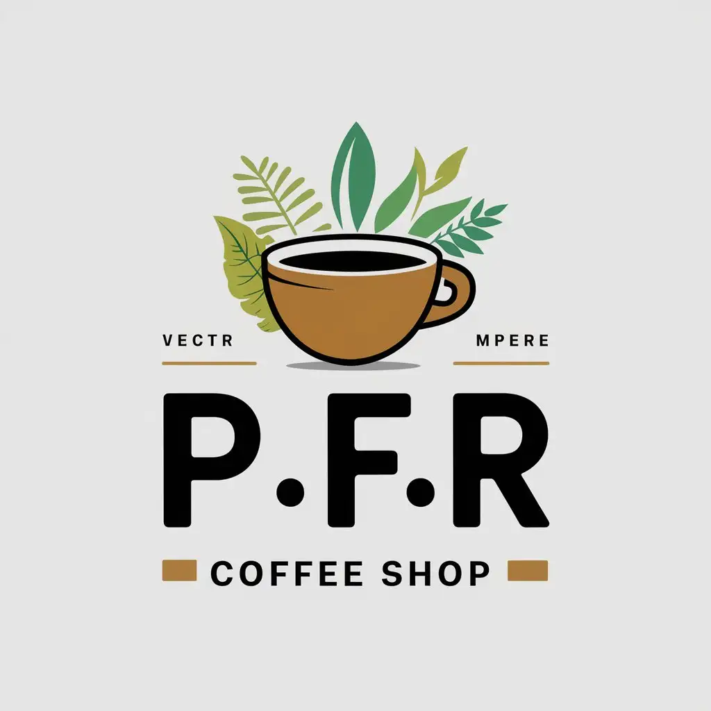 a vector logo design,with the text "P.F.R", main symbol:Coffee, green plants,Moderate,be used in coffee shop industry,clear background