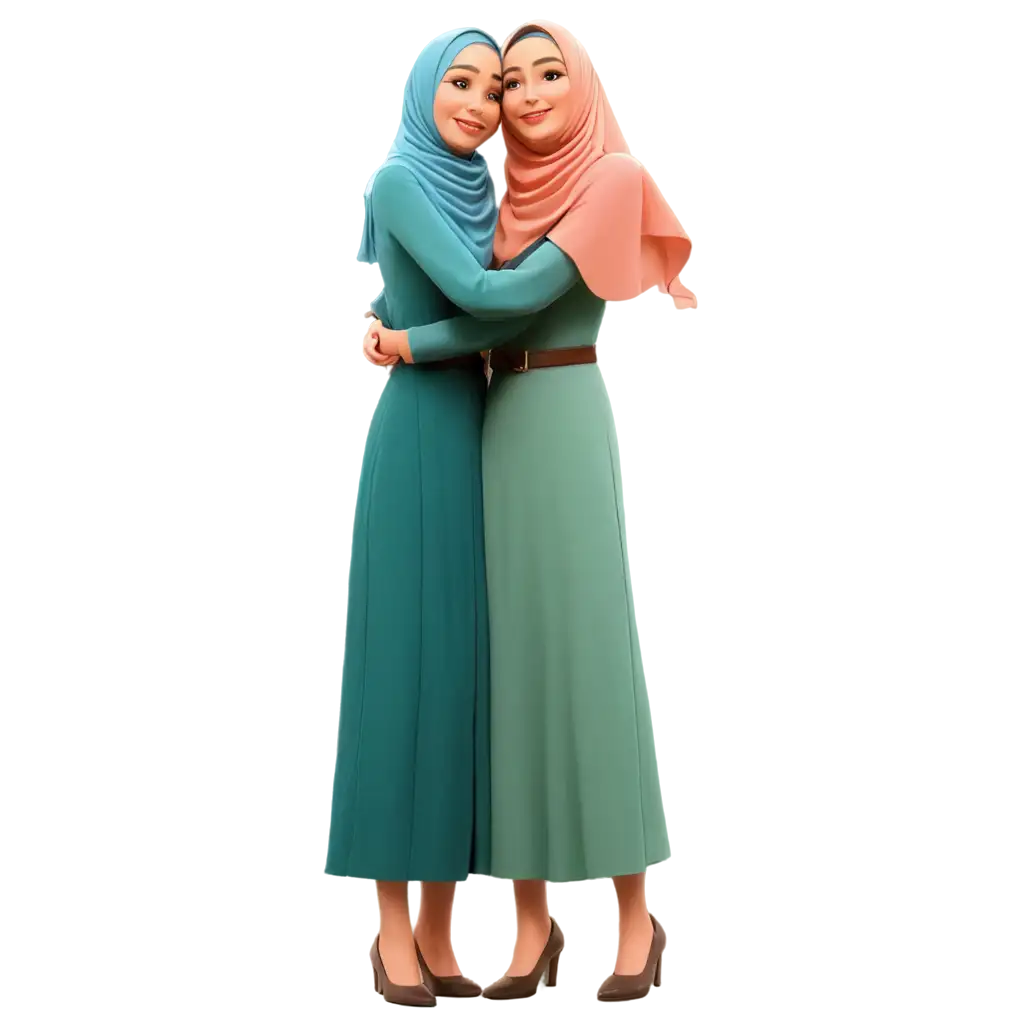 Two-Hijab-Women-Hugging-HighQuality-PNG-Image-for-Versatile-Use