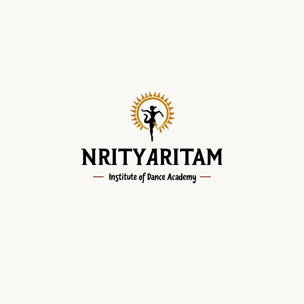 Dance academy name  NRITYAMRITAM Institute of dance academy black colour bold font and dance element