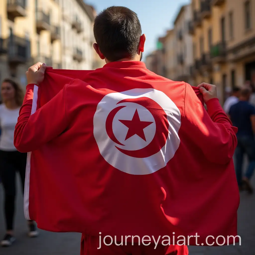 Person-Carrying-Tunisian-Flag-on-Back