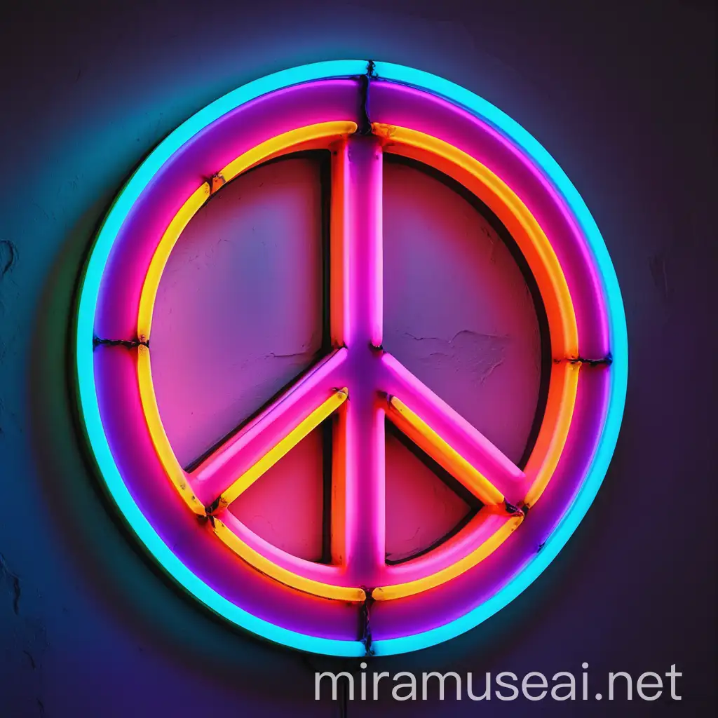 Vibrant Neon PEACE Symbol Graffiti on Urban Wall