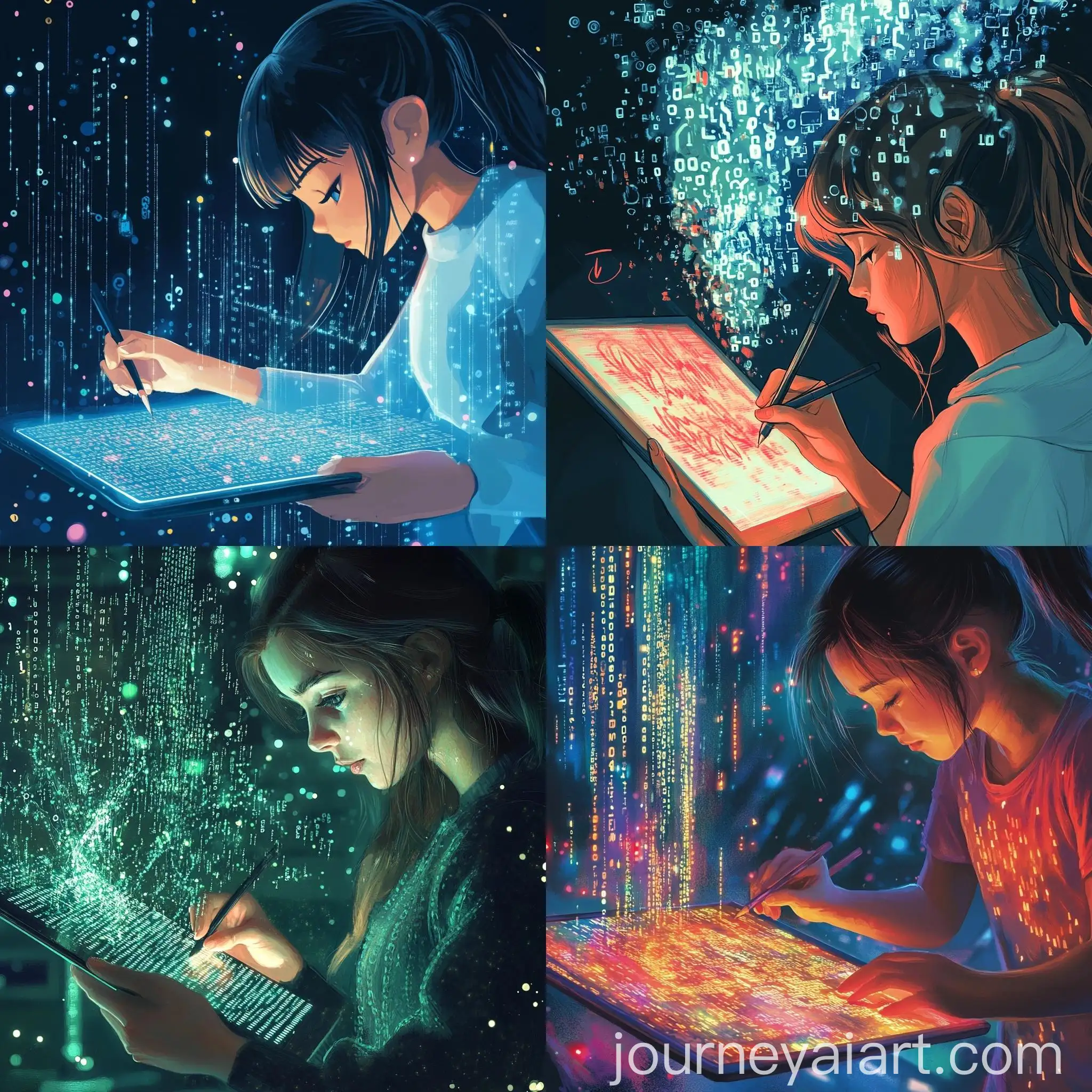 Digital-Art-Creation-Girl-Inspired-by-Binary-Code-on-Tablet