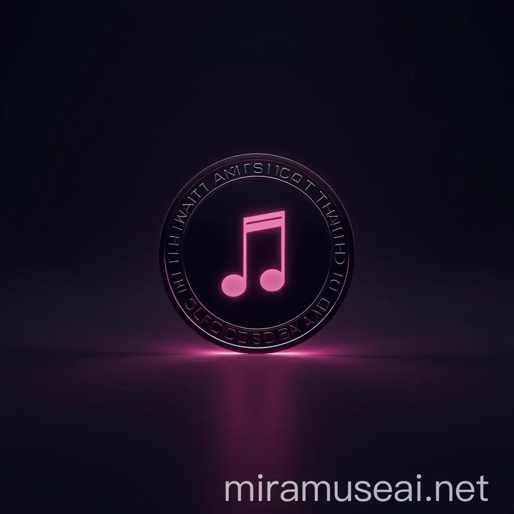 Minimalist Black Coin Featuring Music Icon in Neon Style