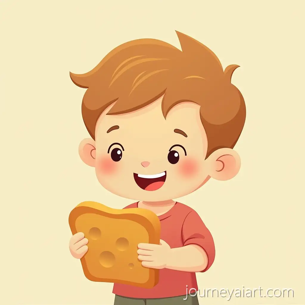 Happy-Little-Boy-Holding-a-Piece-of-Bread-in-Cartoon-Paper-Style