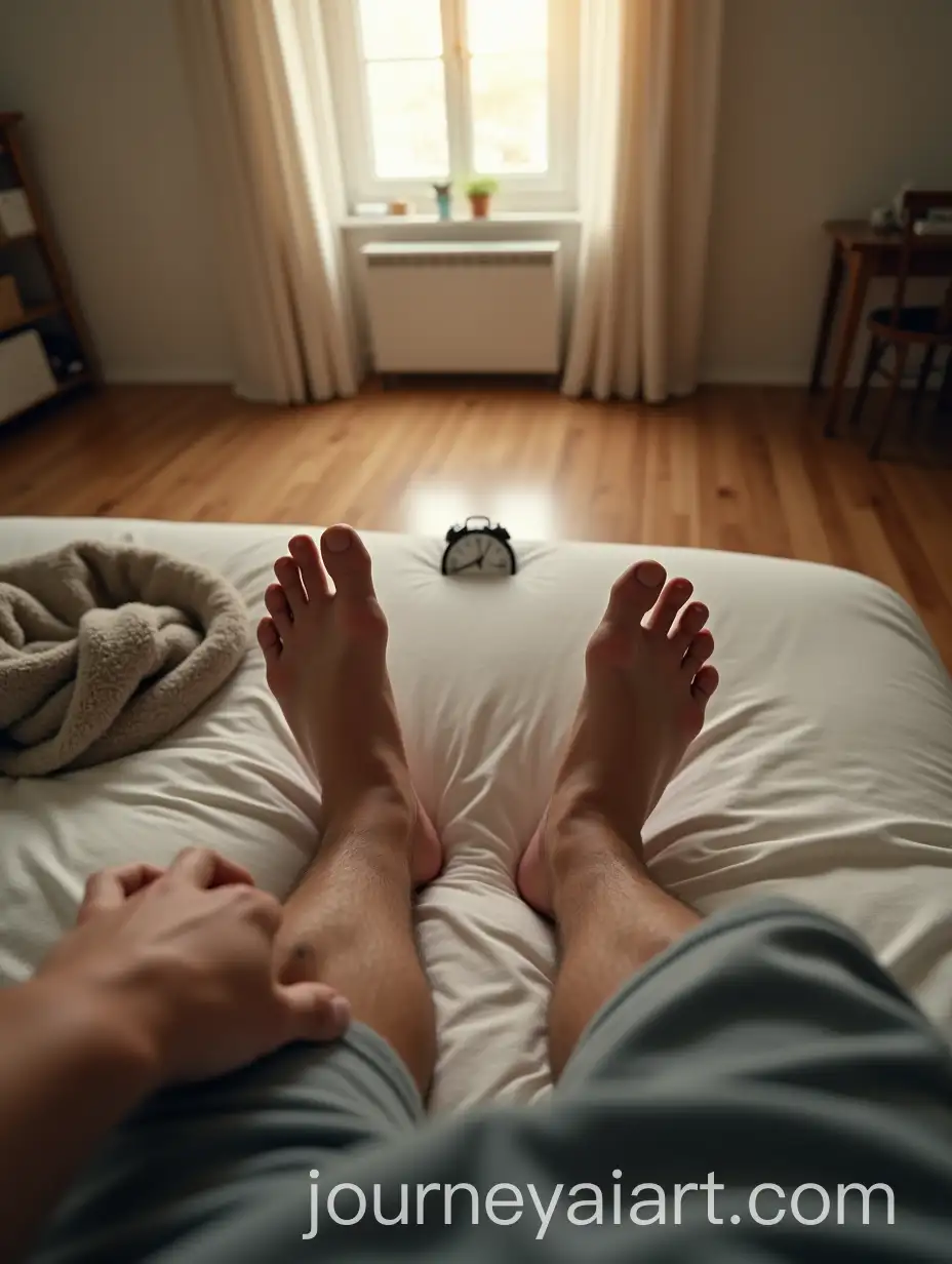 Morning-Routine-View-with-Raised-Feet-and-Wooden-Floor