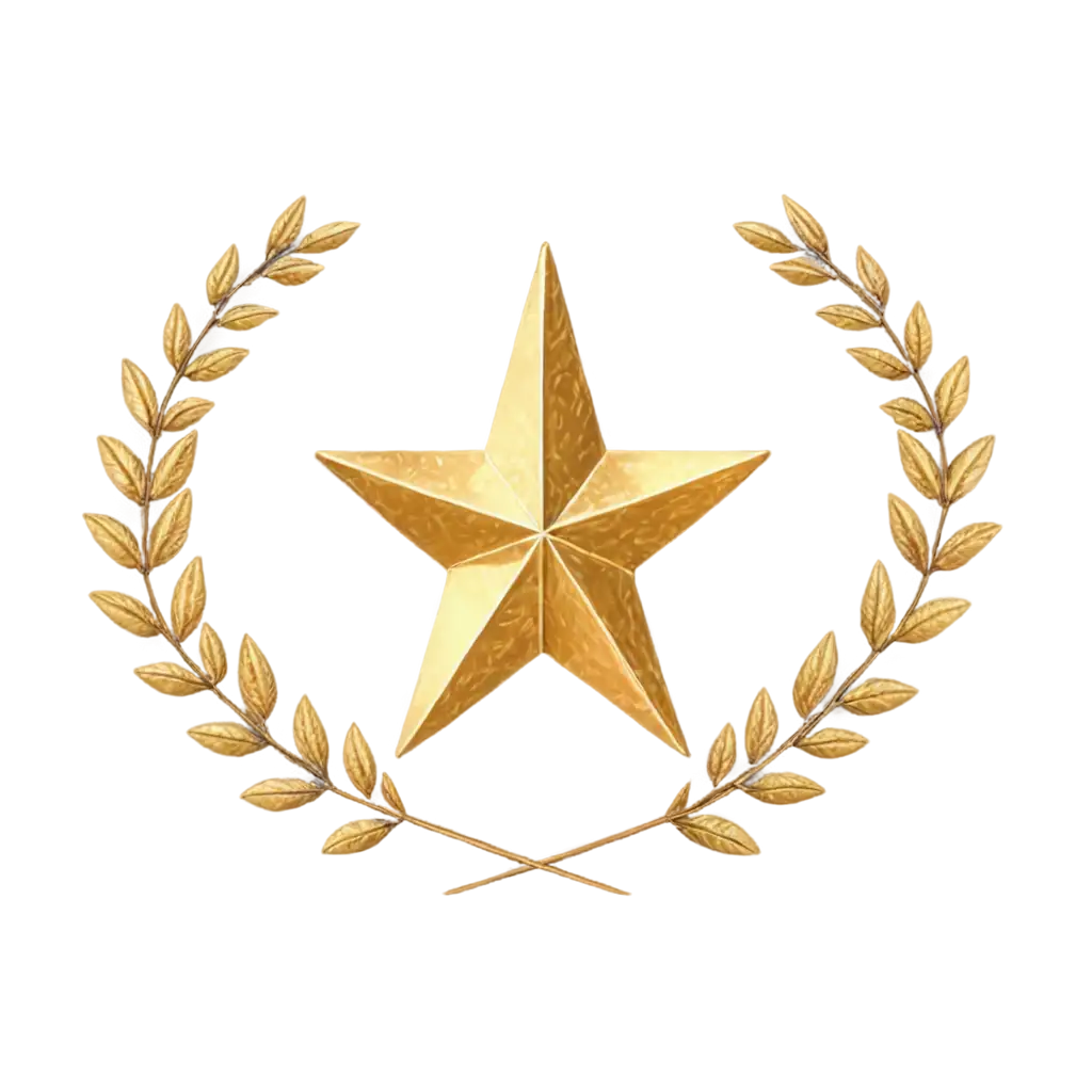 Golden-Star-PNG-with-Dimensional-Look-and-Gold-Laurel-Wreath-HighQuality-Image-Format