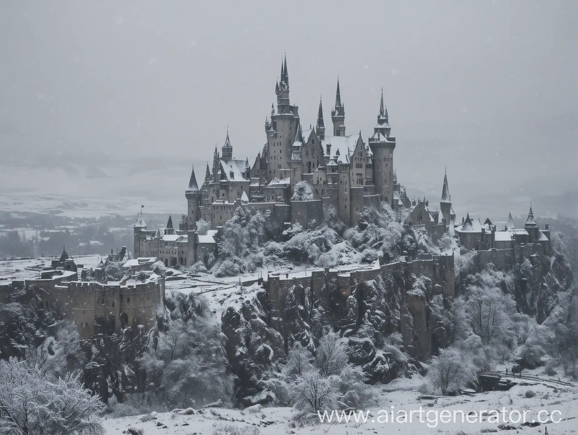 Snowy-Country-Daylight-Scene-with-Icy-Castle