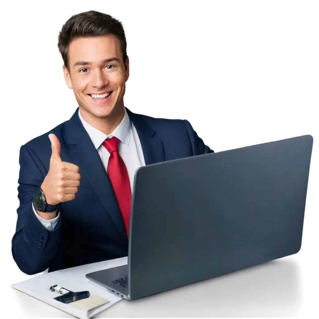 Confident-Businessman-Seated-at-Desk-with-Laptop-PNG-Image-for-Success-and-Positivity