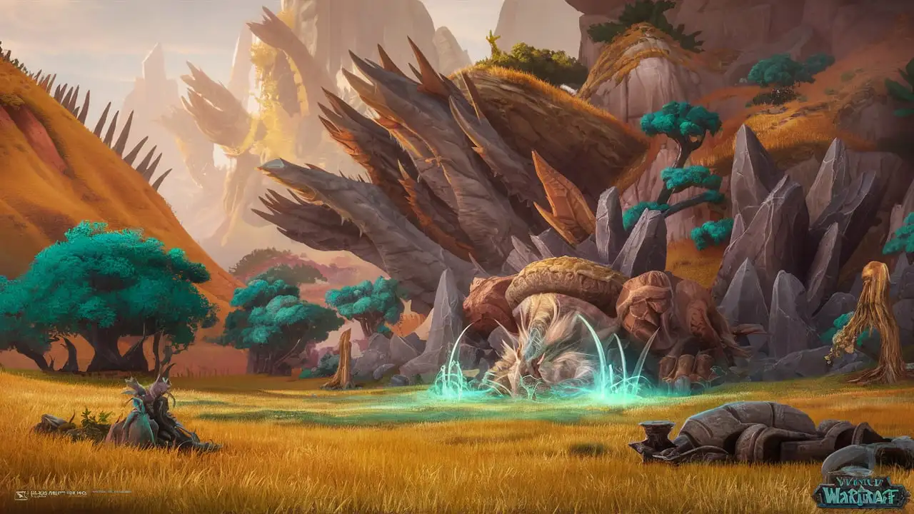 Stylized World of Warcraft Scene Mana Glade and Dyrad in Blades Edge Mountains