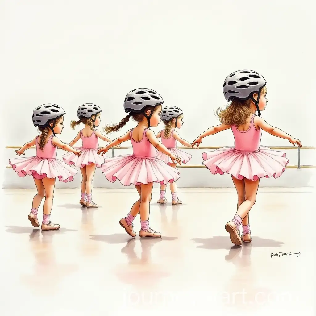 Little-Girls-in-Ballet-Class-Wearing-Bike-Helmets-and-Tutus