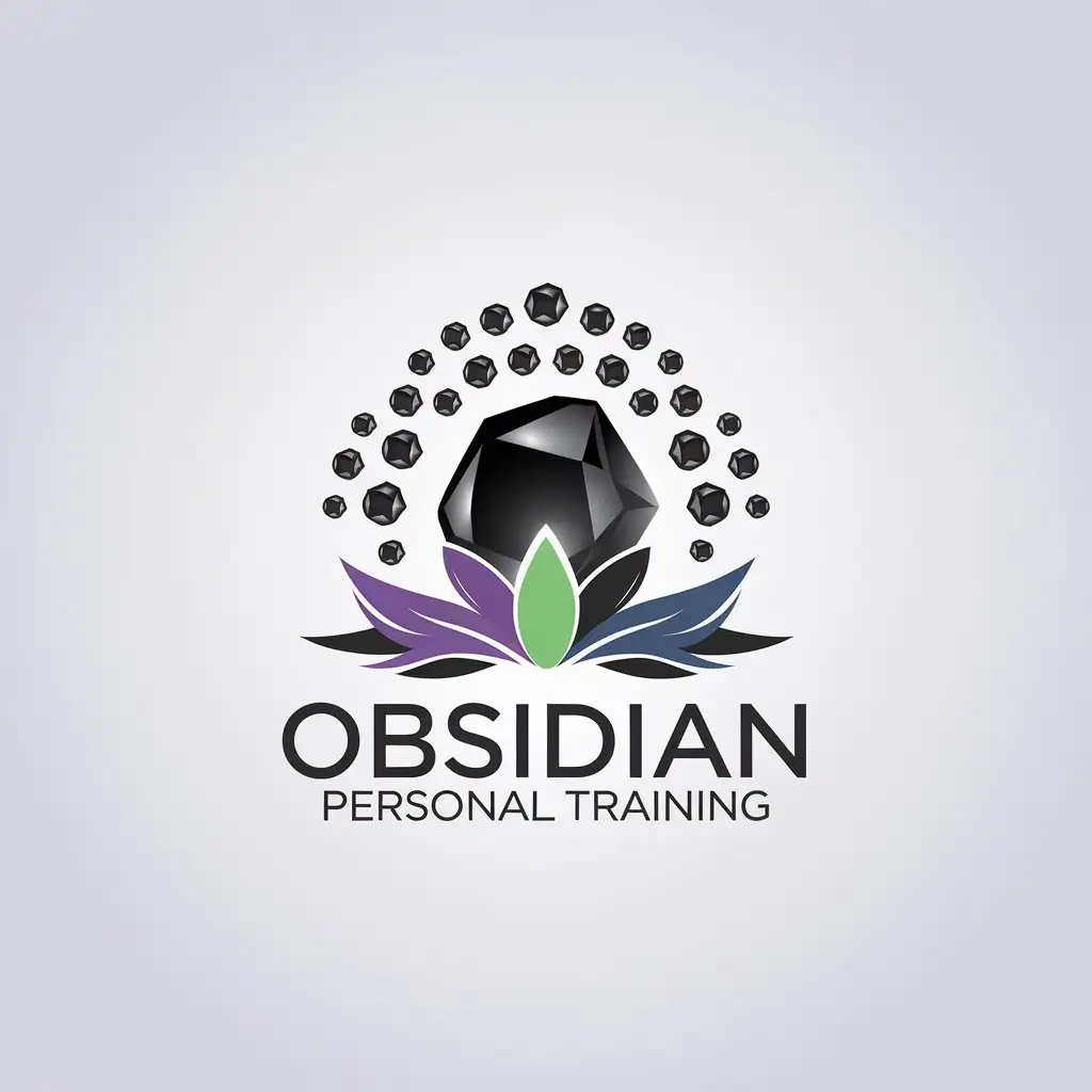 LOGO Design for Obsidian Personal Training Minimalistic Design with Obsidian Stone and Lotus Symbolism