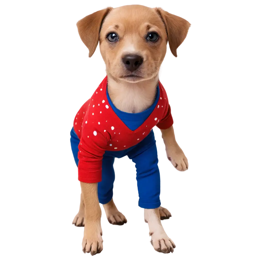 Dog-Wearing-Red-Shirt-with-WhitePNG-Image-Usage-Scenarios-Dots-and-Blue-Pants-PNG-Image-Perfect-for-Creative-Projects