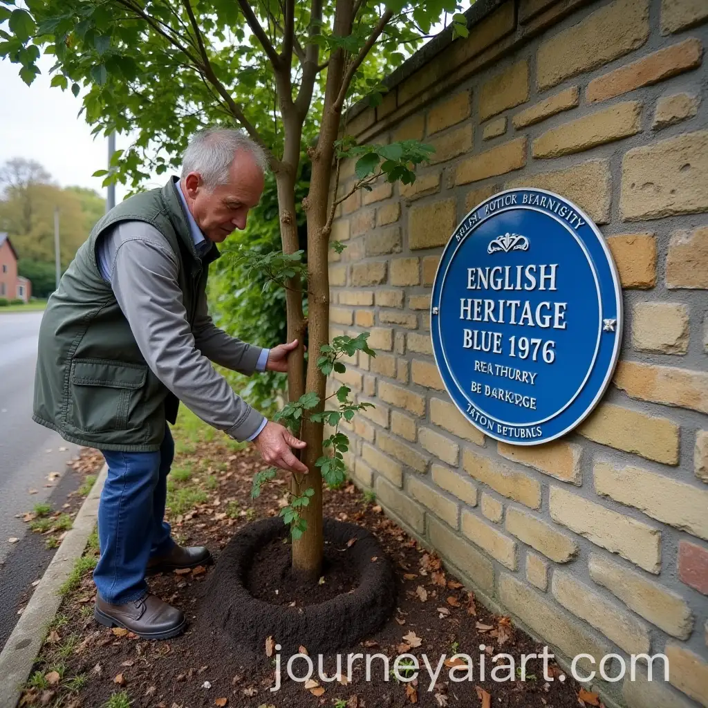 Person-Planting-Tree-Near-English-Heritage-Blue-Plaque