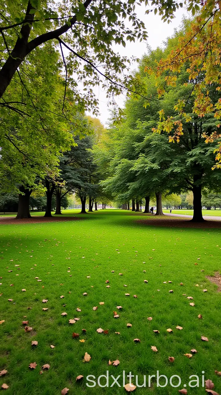 Tranquil-Autumn-Park-Scene-with-Fallen-Leaves