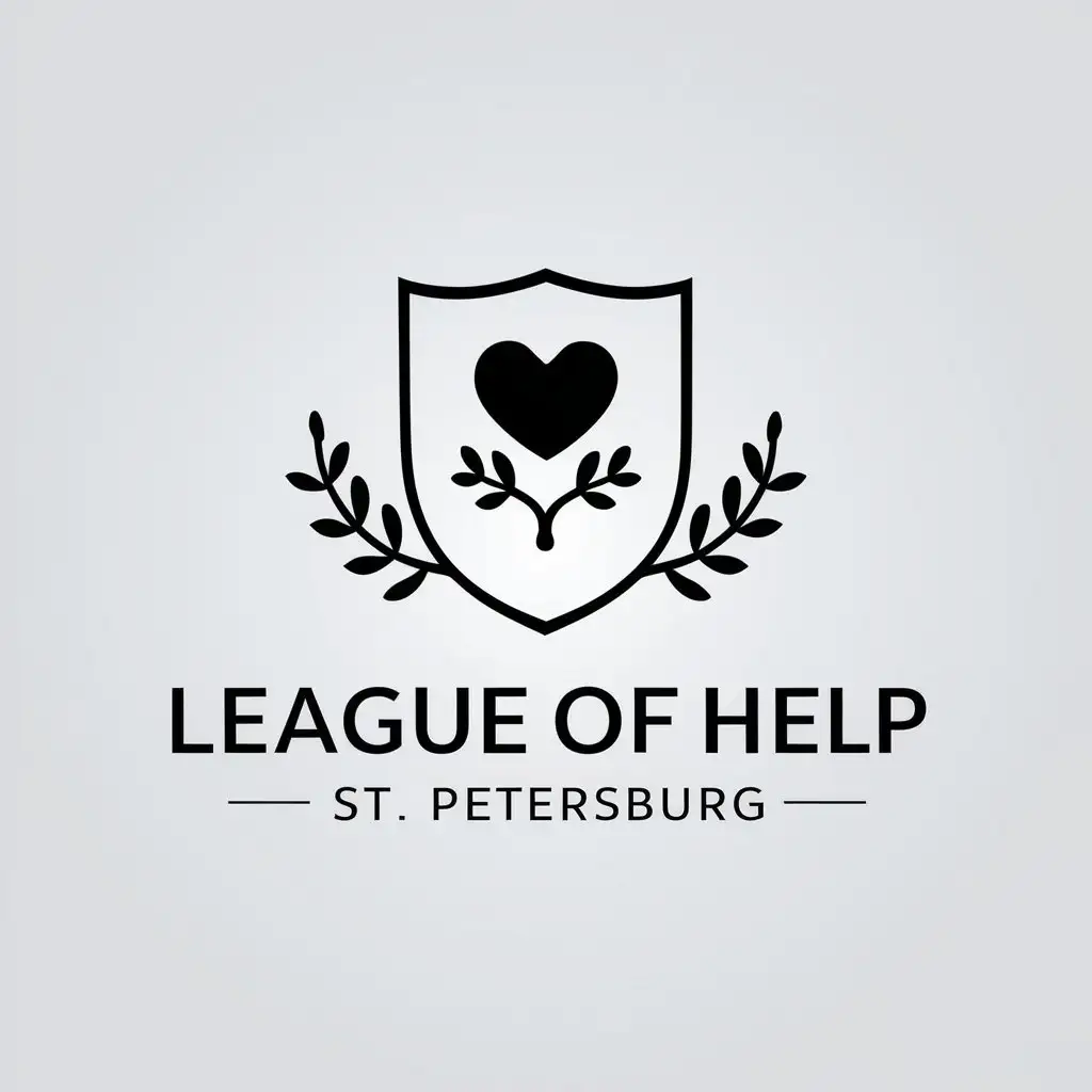 a vector logo design,with the text "League of help St. Petersburg", main symbol:heart on a shield branch,Minimalistic,be used in philanthropy industry,clear background