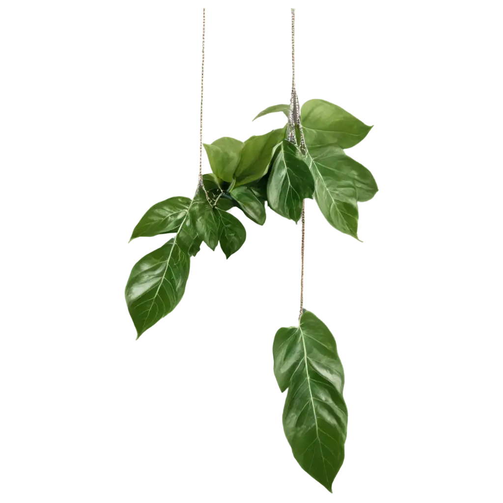 a beautiful photo of a plant with wide, elongated leaves in a pot hung by a chain