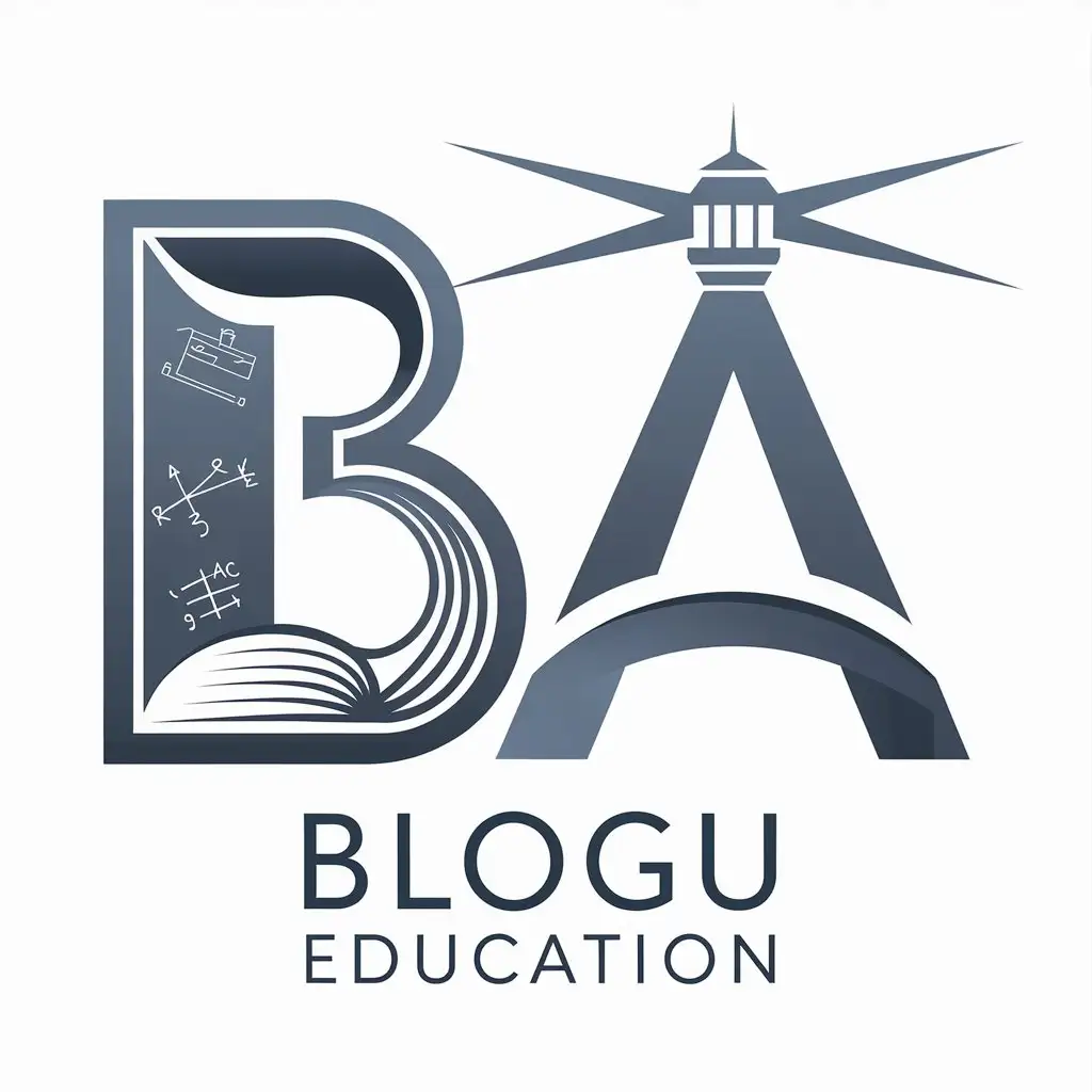 LOGO-Design-for-Blogu-Education-Minimalist-Book-Lighthouse-with-Gradient-Gray-Blue