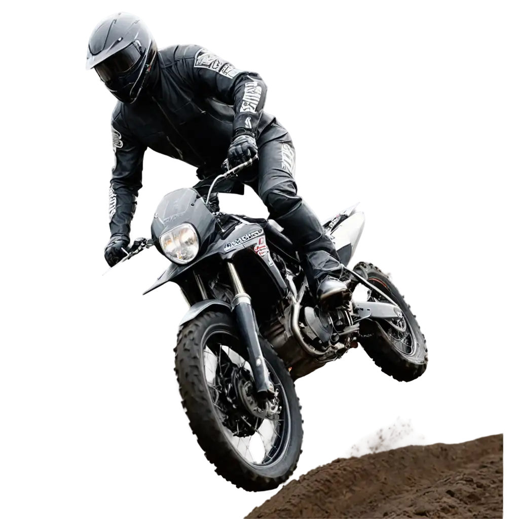 high detail of Side view picture of an off-road motorbiker ramping through air, wheel spokes clearly visible