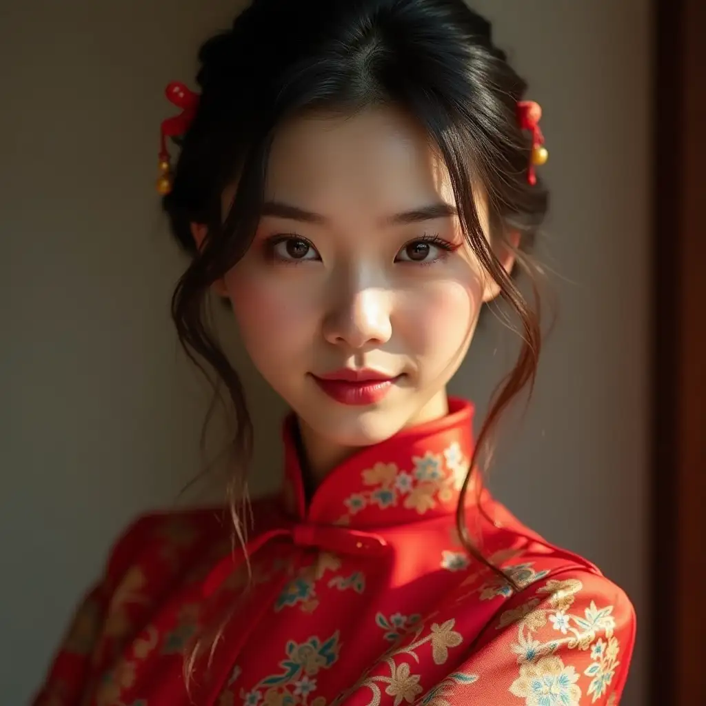 Alluring-Asian-Woman-in-Cheongsam-Photoshoot-Photorealistic-Portrait