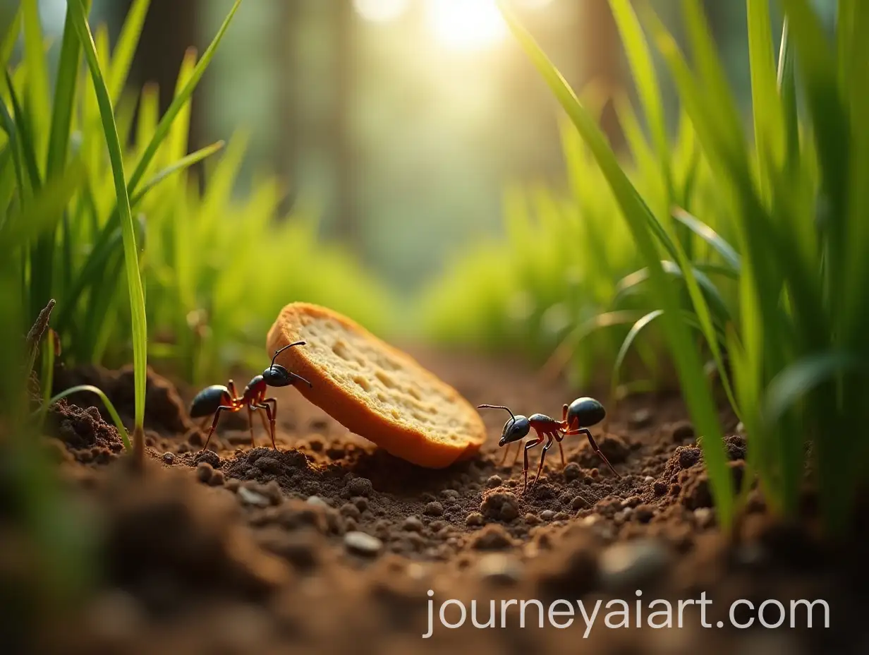 Ant-Carrying-a-Large-Bread-CrumbAI-Art-Prompt-Expansion-Through-Forest-Floor-with-Helping-Ants