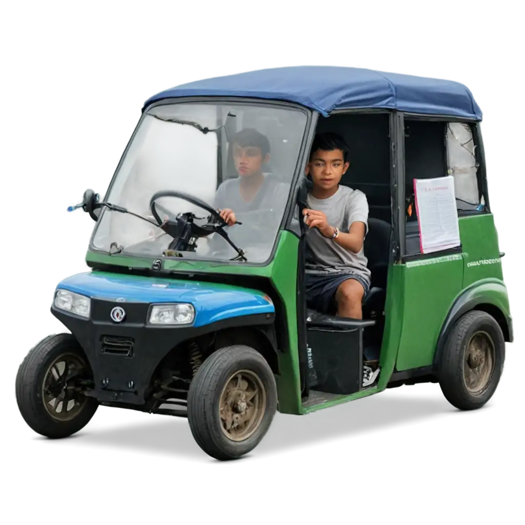 15YearOld-Kid-Driving-Tuktuk-PNG-Image-for-Creative-Projects